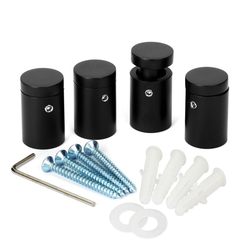 malleable TOPNIKE Side Clamp Standoffs 3/4" x 1" Black Aluminum, Edge Grip for Glass, Burglarproof Sign, Hardware for Acrylic, PVC, Glass Panel With 2pcs Spacers, Pack of 4 - Image 1